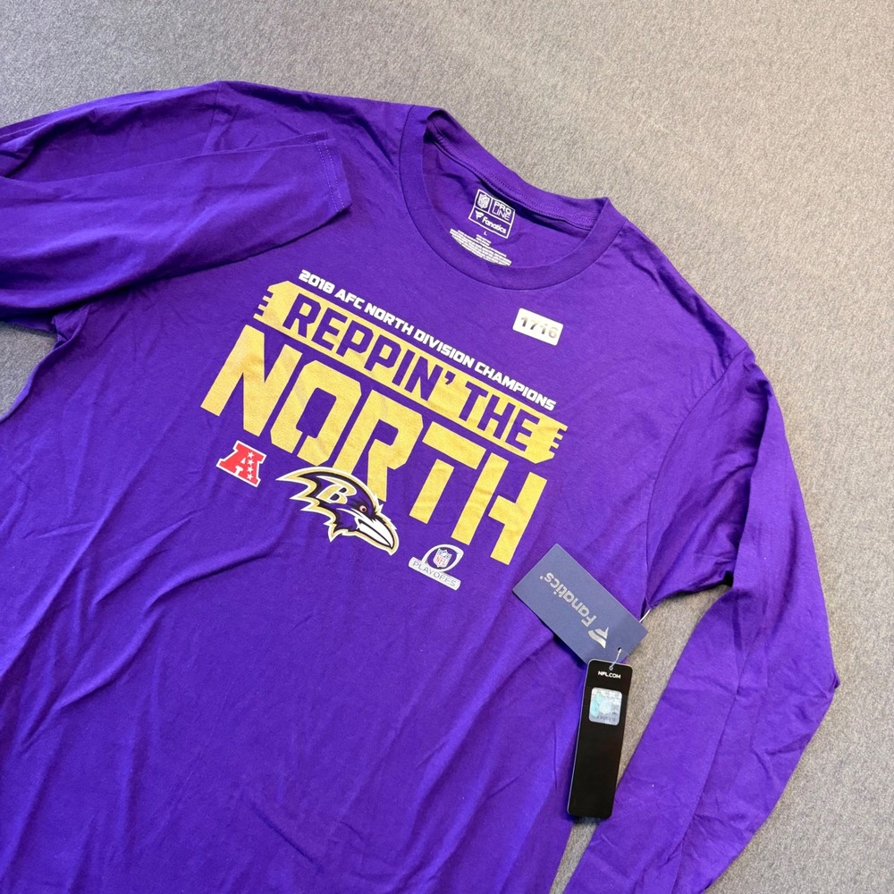 Fanatics NFL Baltimore Ravens 2018 AFC North Champions Long Sleeve Shirt L